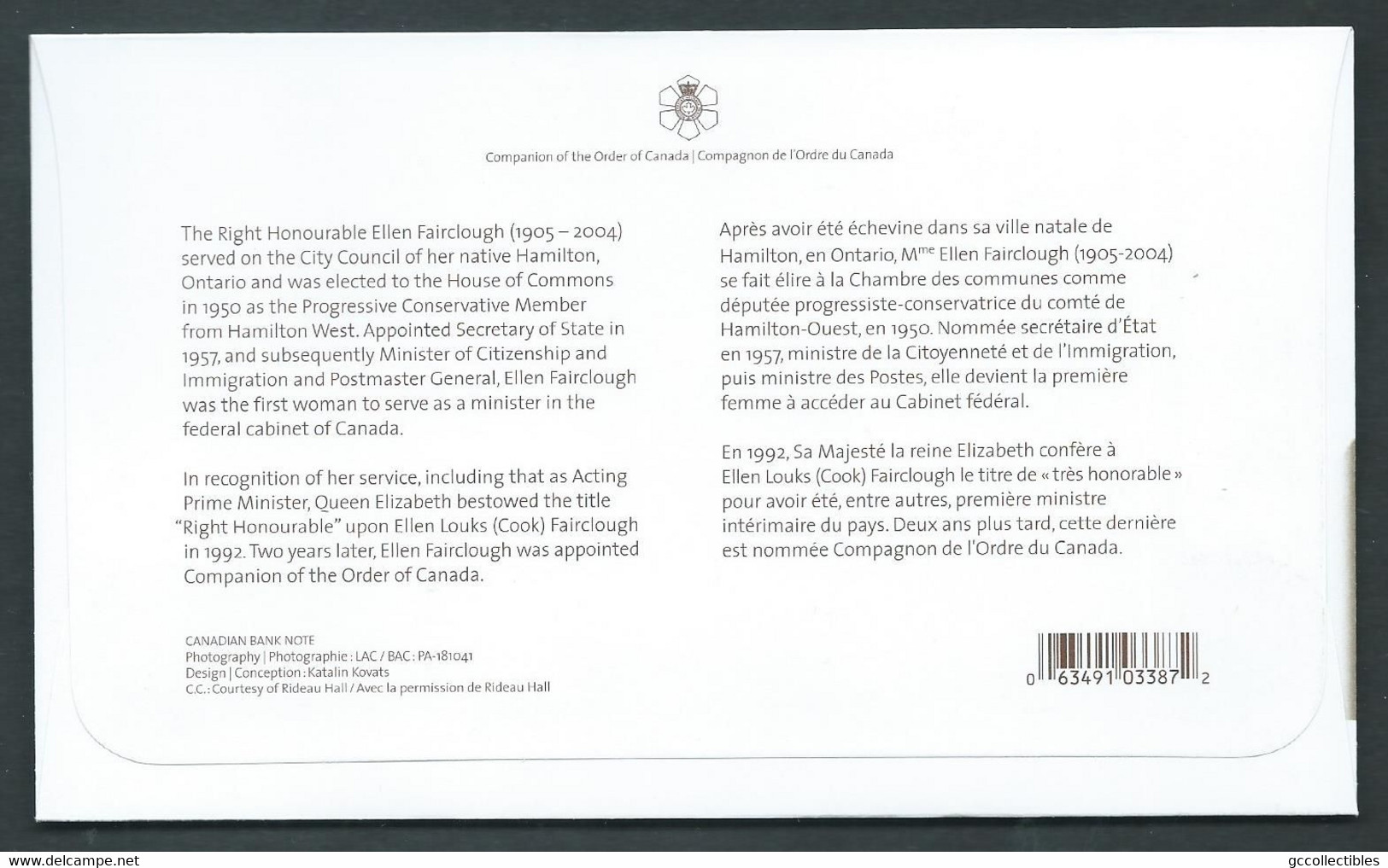 Canada # 2112 - Full Pane Of 16 MNH + FDC - Ellen Fairclough - Feuilles Complètes Et Multiples