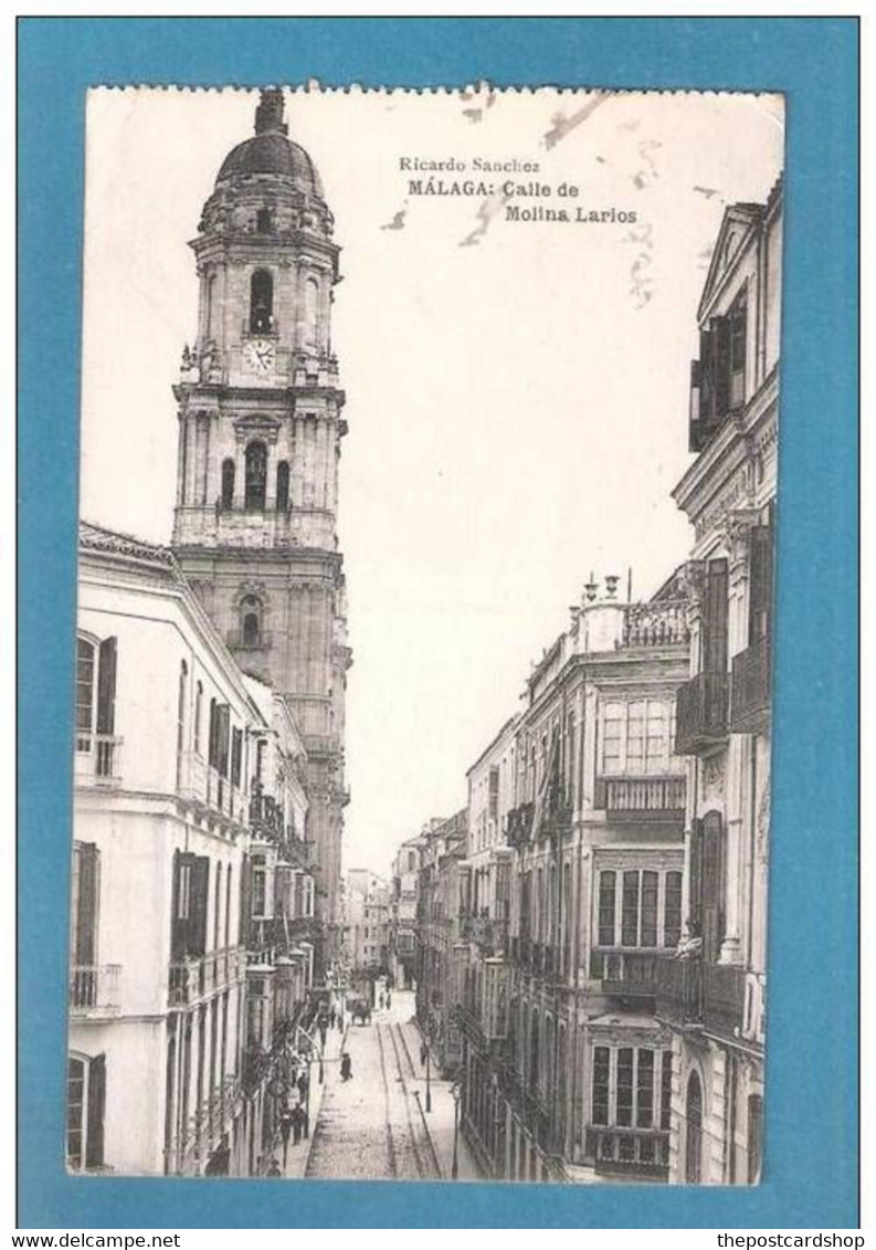 SPAIN MALAGA CALLE DE MOLINA USED + SPANISH STAMP 1921 - Málaga