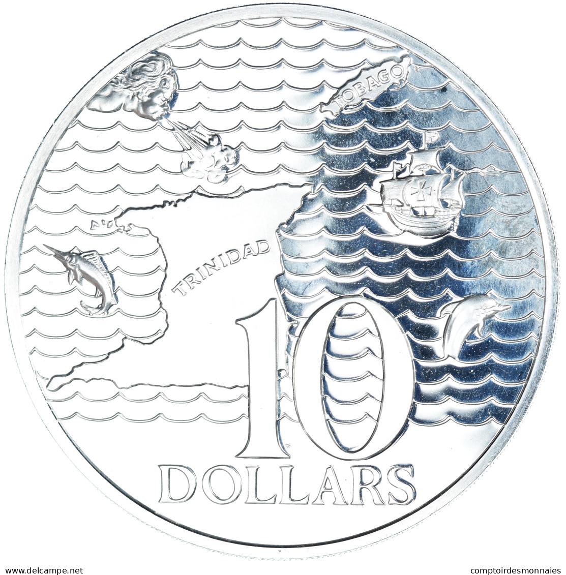 Monnaie, Trinité-et-Tobago, 10 Dollars, 1976, Franklin Mint, BE, FDC, Argent - Trinidad En Tobago