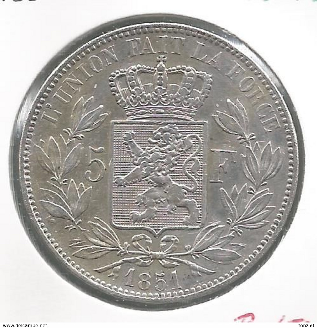 LEOPOLD I * 5 Frank 1851 * Prachtig / FDC * Nr 12103 - 5 Francs
