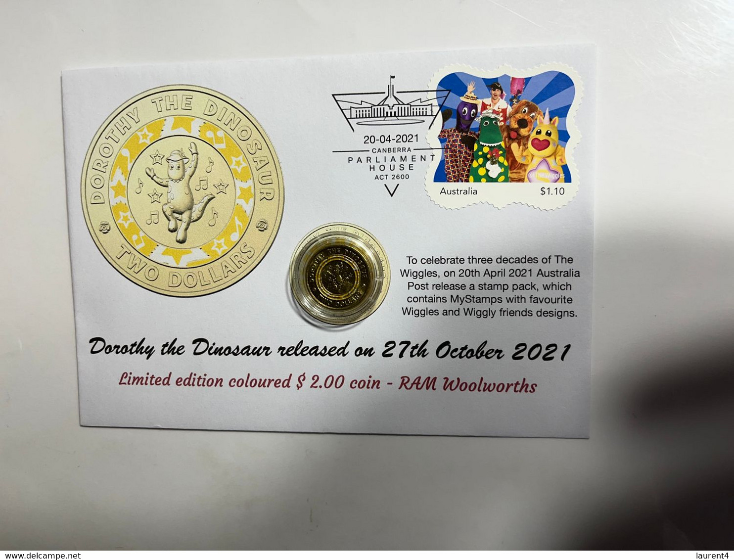 (3 M 2) Australia - $ 2.00 WIGGLES Dorothy The Dinosaur Coin On Cover With WIGGLE Stamp (p/m 20-4-2021) - Dollar