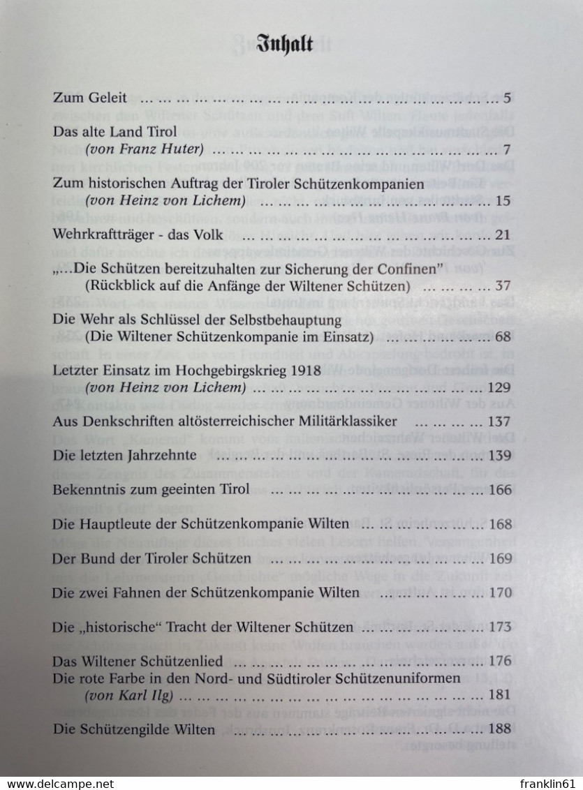 Die Wiltener Schützen : Vom Schützenwesen In Tyrol. - Police & Militaire