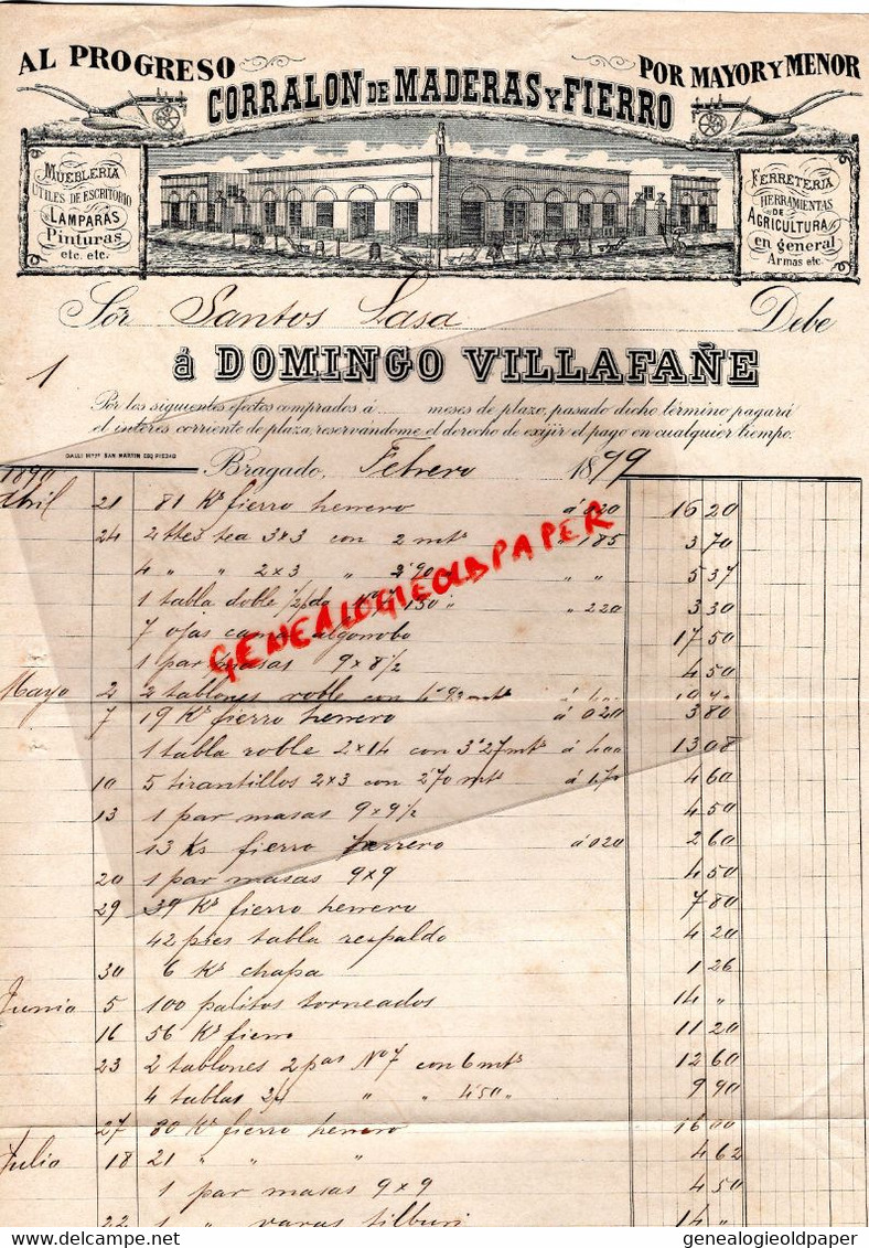 ETATS UNIS AMERIQUE - ARGENTINE-ARGENTINA- BRAGADO-RARE LETTRE DOMINGO VILLAFANE-CORRALON DE MADERAS Y FIERO-1899 - Etats-Unis