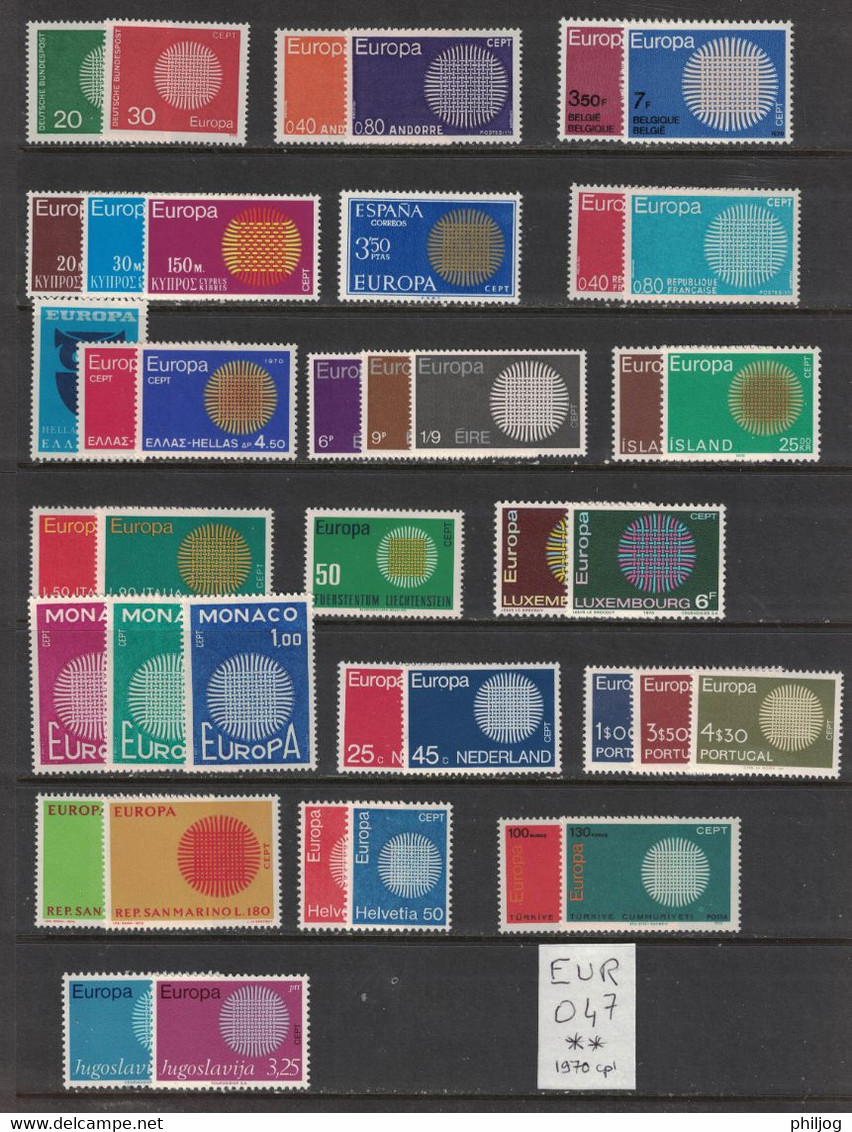 EUROPA  CEPT - Année Complète 1970 - Neuf SANS Charnière - Mint NH Complete Year 1970 - 1970