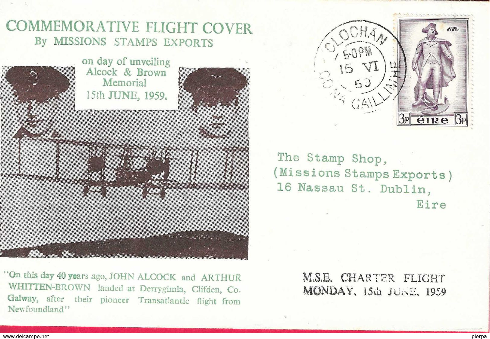 IRLANDA - COMMEMORATIVE FLIGHT COVER " CLOCHAN*15.VI.1958* SU BUSTA UFFICIALE - Briefe U. Dokumente