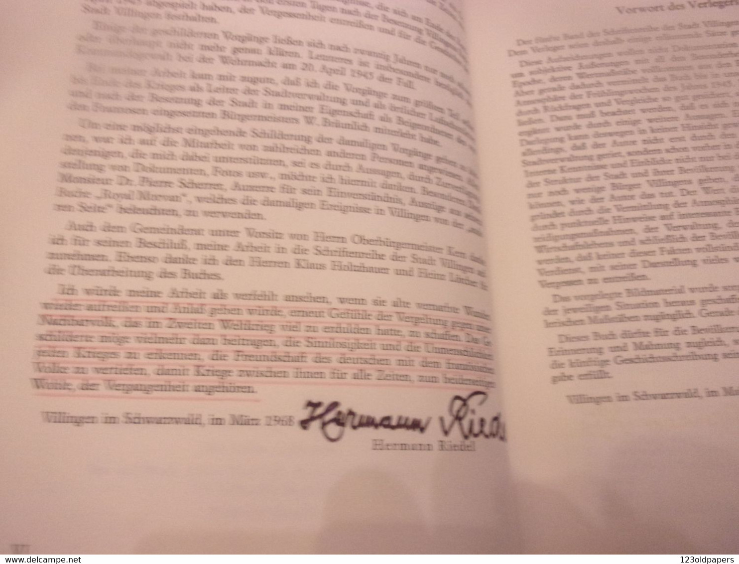 ♥️ 1968 HERMANN RIEDEL Widmung Senden VILLINGEN 1945  BERICHT AUS EINER SCHWEREN WWII WELTKRIEG - Gesigneerde Boeken