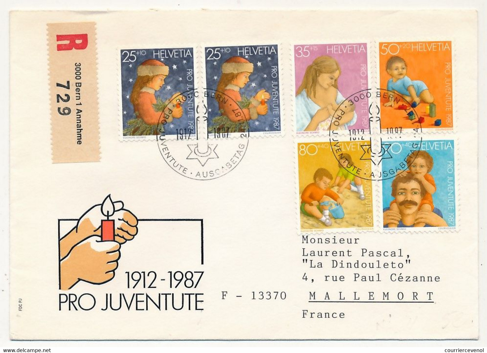 SUISSE - Env. FDC Recommandée - Série Pro Juventute 1987 - Premier Jour BERNE - FDC