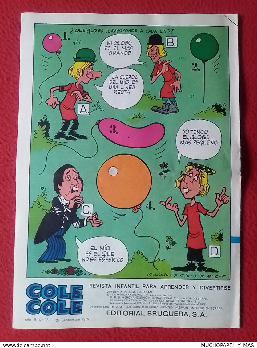 ANTIGUA REVISTA INFANTIL COMIC TEBEO COLE COLE GABY FOFO MILIKI Y FOFITO Nº 35 SEP. 1976 BRUGUERA LOS PAYASOS DE LA TELE - BD Anciens