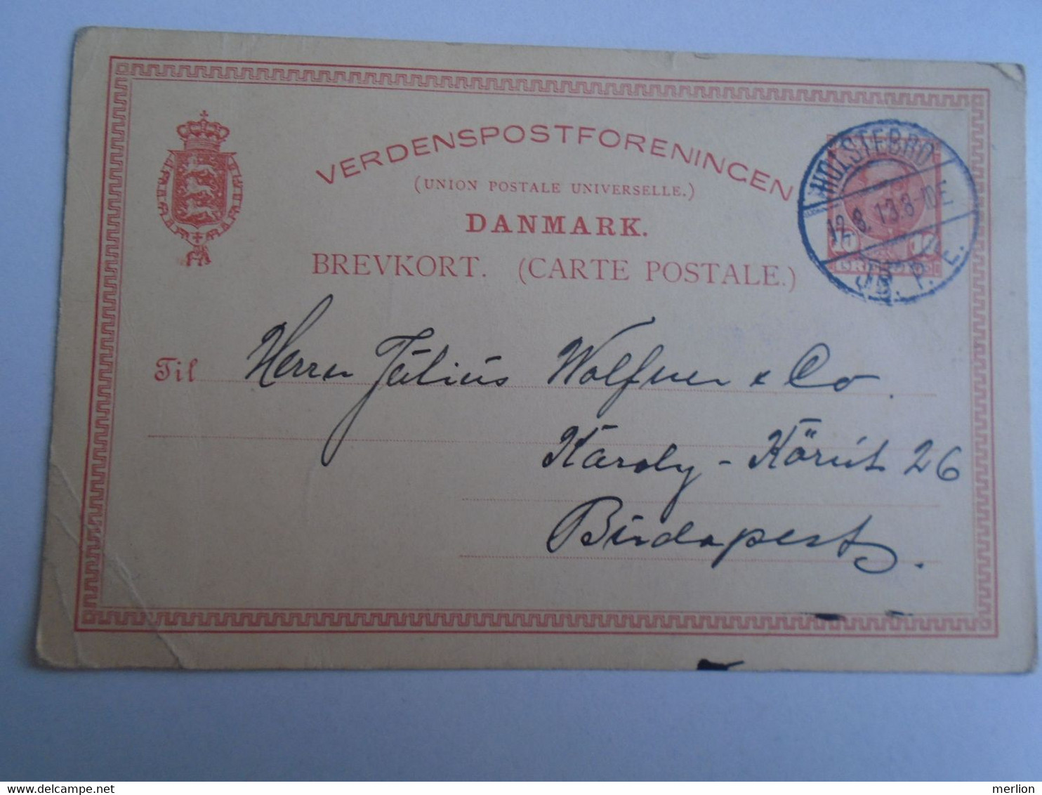 D191561  Postal Stationery - 1913  HOLSTGEBRO  DANMARK  Thorup- Laederhandel - To Julius Wolfner  -Lederfabrik, Budapest - Other & Unclassified