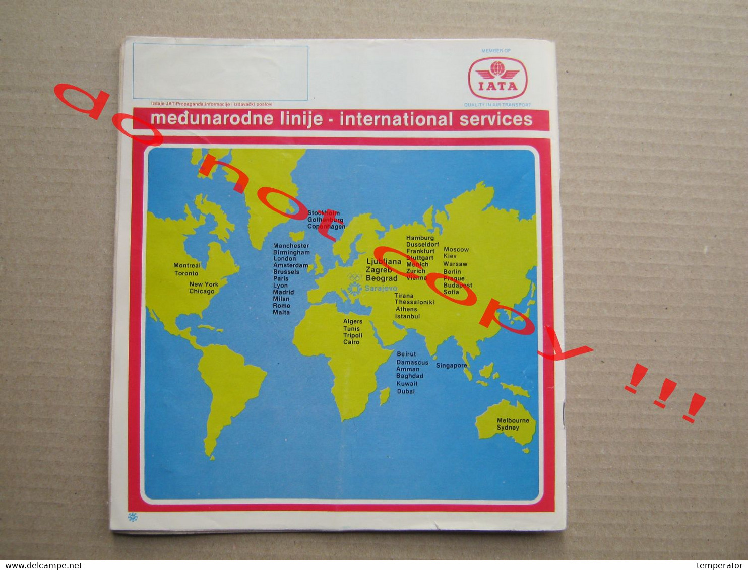 Timetable JAT YUGOSLAV AIRLINES Red letenja - XIV Olympic Winter Game Sarajevo 1984 VUČKO ... ( summer 1983 ) RRR