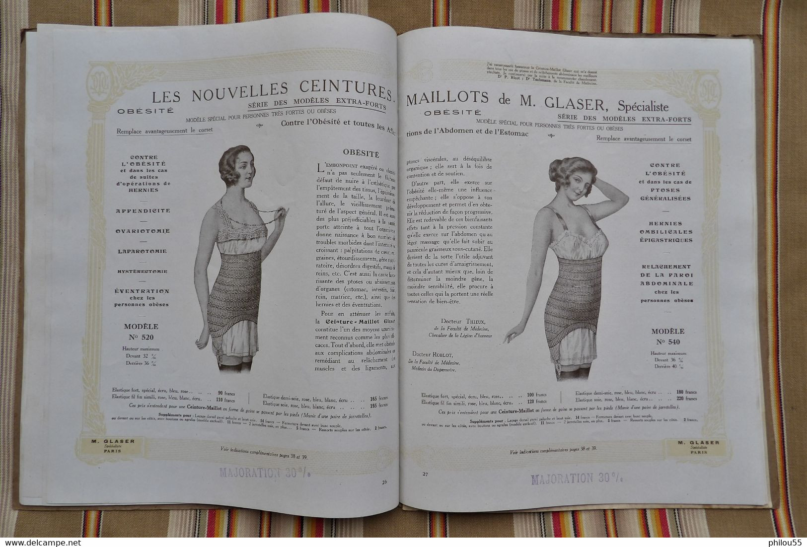 Catalogue 75 PARIS 3e et 8e 1928 Ceintures Maillots M. GLASER Corsets Soutiens Gorge Pessaires  Coussins