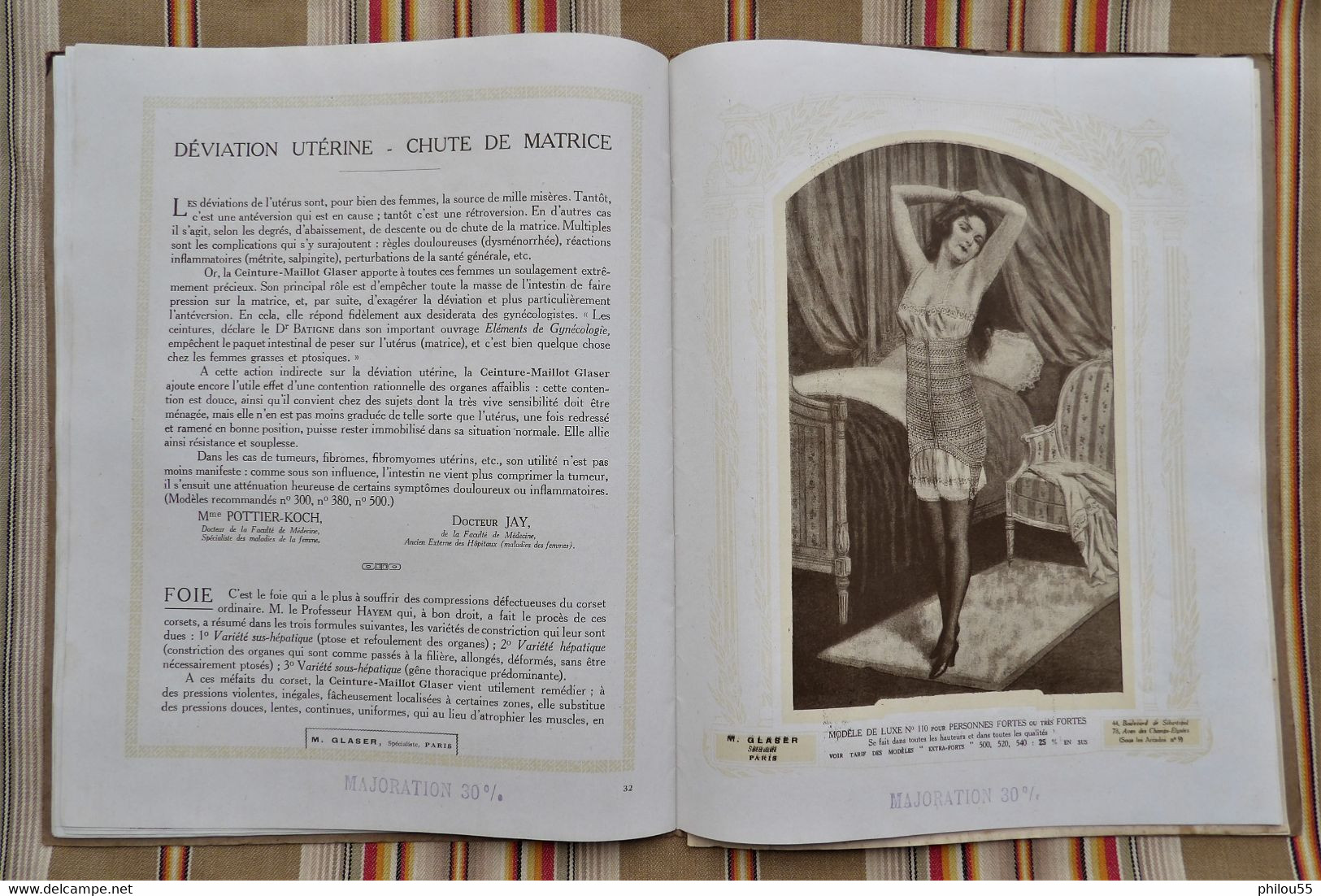 Catalogue 75 PARIS 3e et 8e 1928 Ceintures Maillots M. GLASER Corsets Soutiens Gorge Pessaires  Coussins