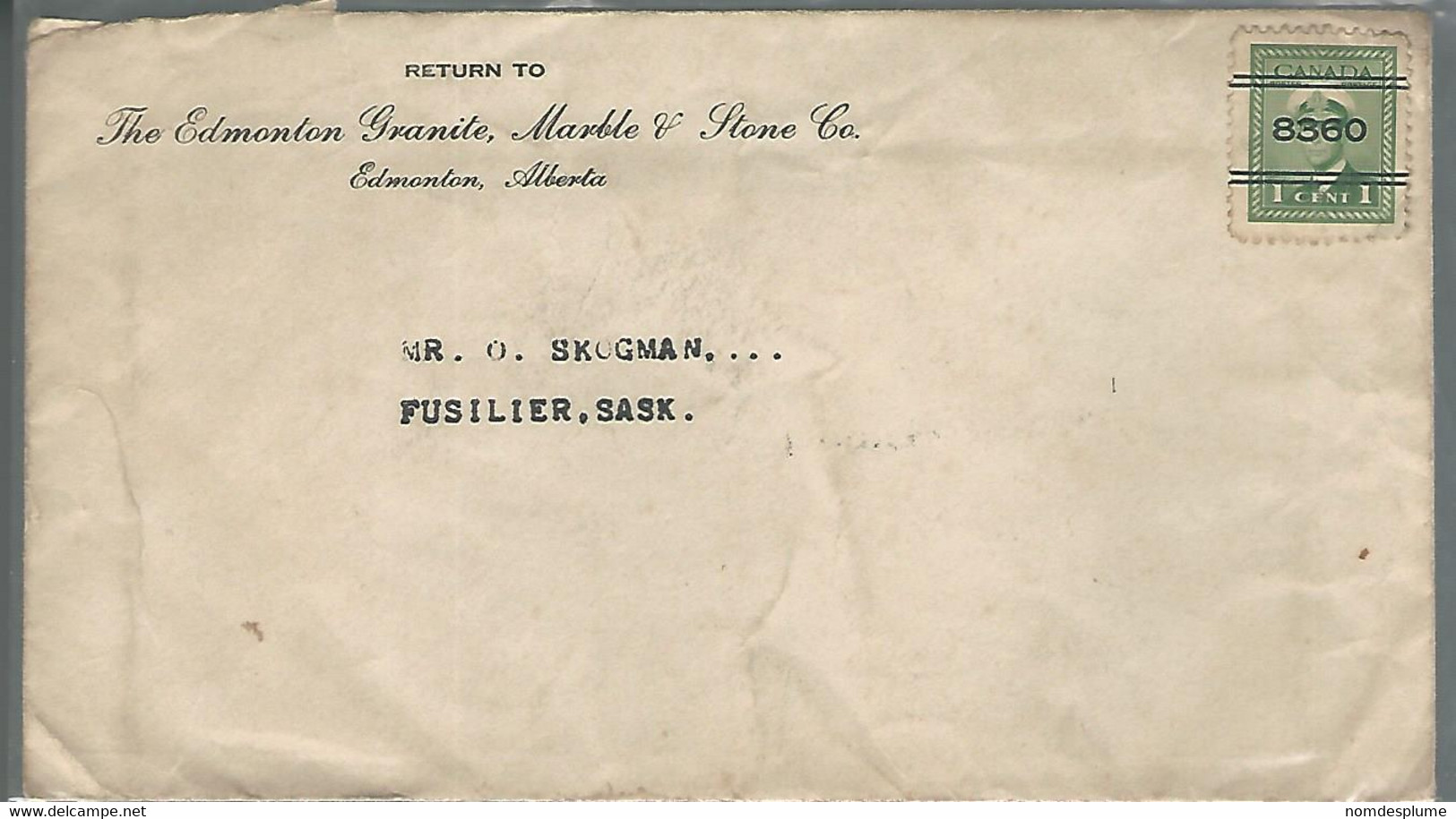 59550) Canada Precancel Fusilier Postmark Cancel 1946 Closed Post Office - Precancels