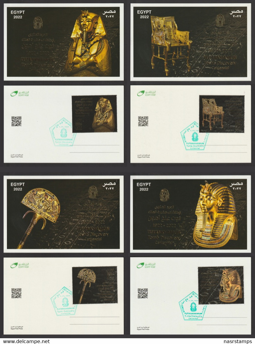 Egypt - 2022 - 4 Cards - TUTANKHAMUN Tomb Discovery Centennial - Unused Stamps