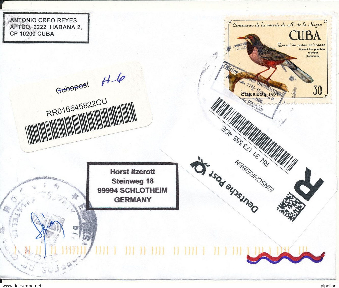 Cuba Registered Cover Sent To Germany With More Topic Stamps On Front And Backside Of The Cover - Lettres & Documents