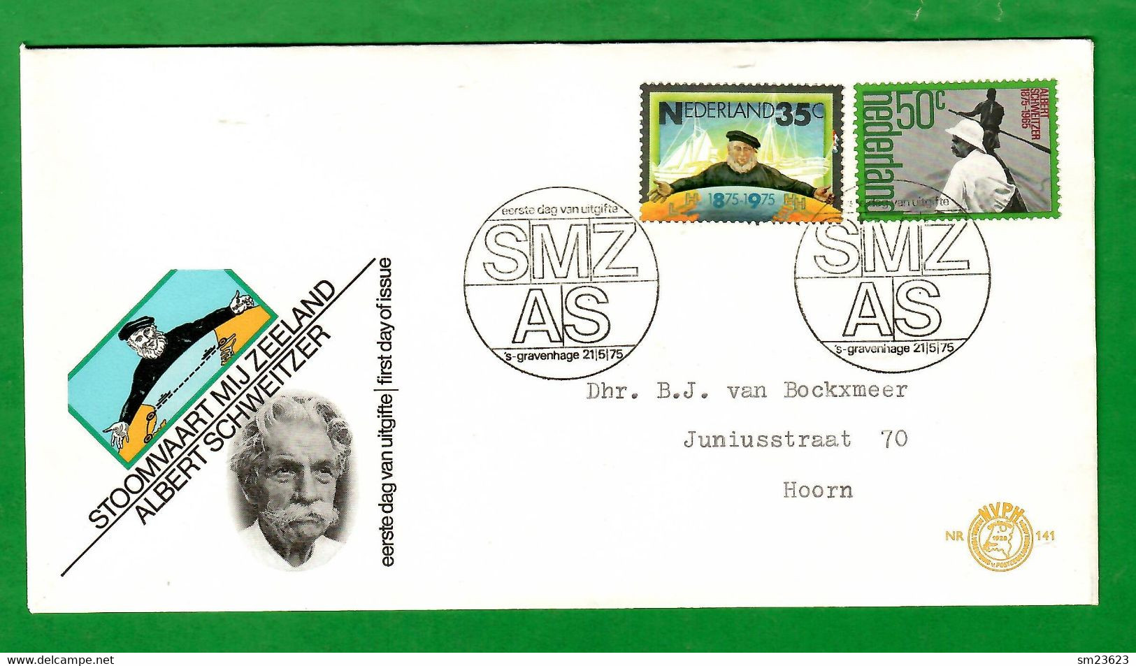 Holland / Nederland  1975  Mi.Nr. 1053/54 , Docteur Albert Schweitzer - FDC Gravenhage 21/5/1975 - Albert Schweitzer