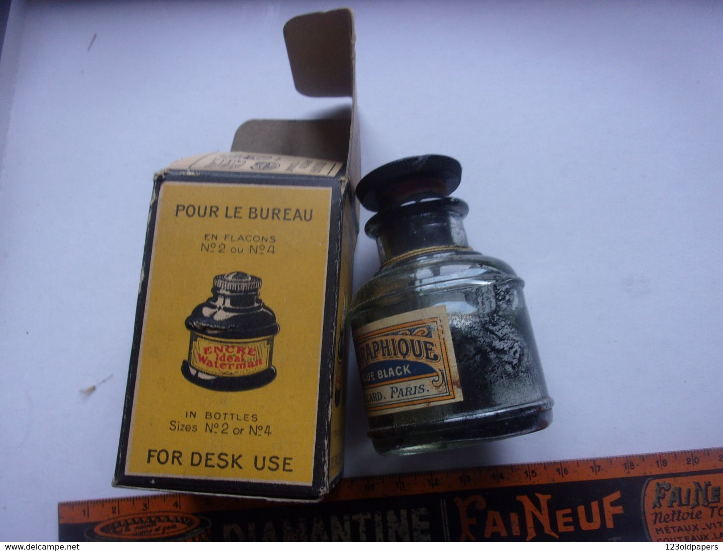 ♥️  VINTAGE BOUTEILLE ET CARTON EMBALLAGE WATERMAN  IDEAL ENCRE - Inktpotten