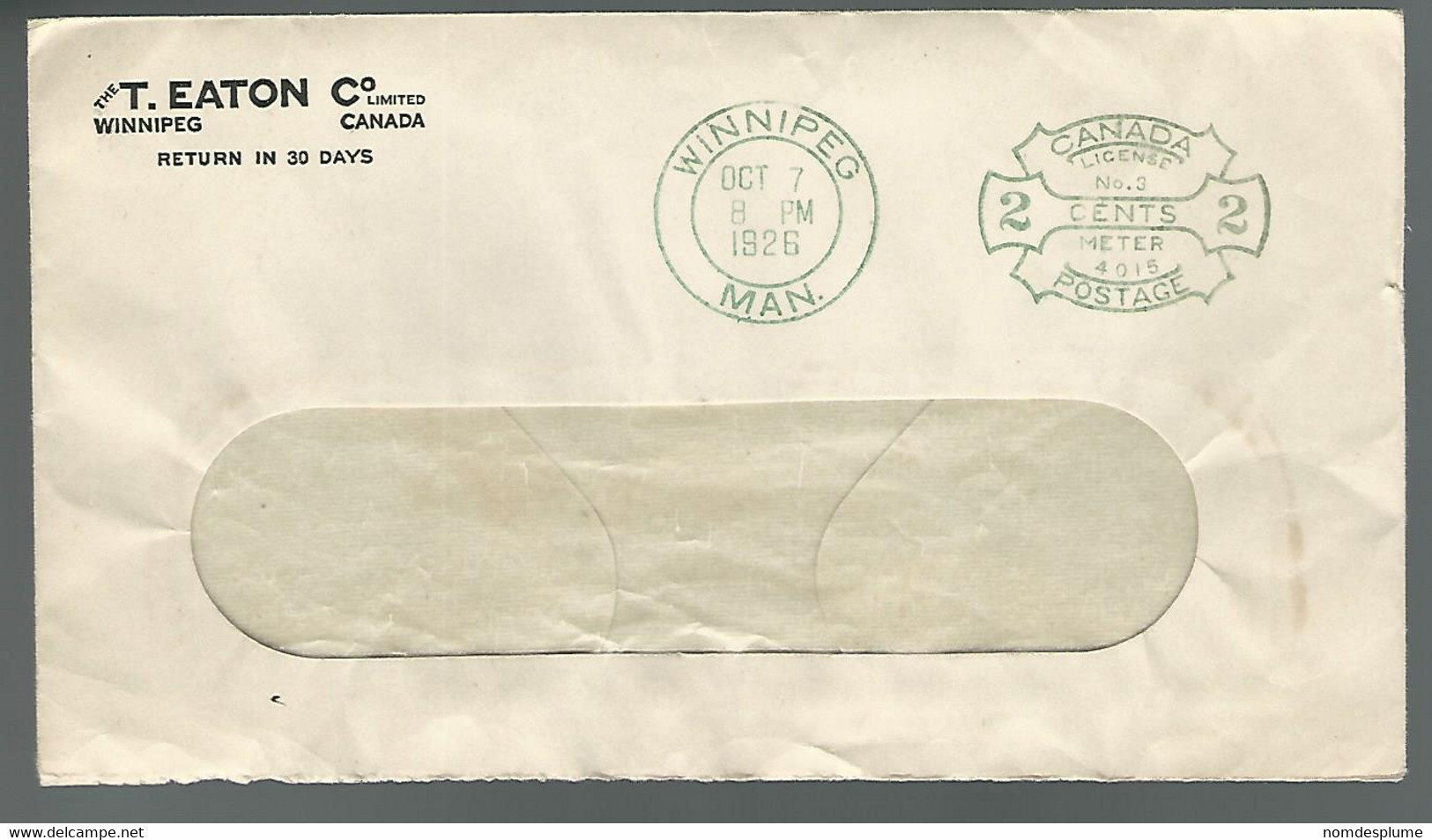 59570) Canada Business Stationery Meter Postmark Cancel Winnipeg 1926 - 1903-1954 Könige