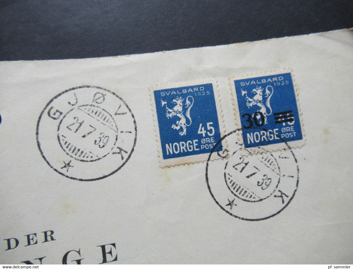 Norwegen 1925 Besitzergreifung Von Spitzbergen Svalbard Mi.Nr.119 Und Marke Mit Neuem Wertaufdruck Nr.135 Briefstück! - Storia Postale