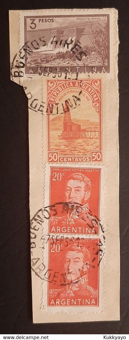 Francobolli Argentina Frammento Busta Diga Pozzo Petrolio San Martin 1961 - Used Stamps