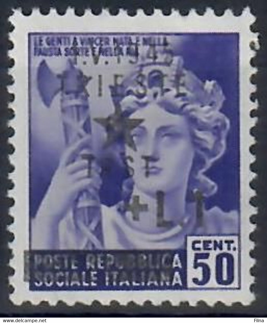 ITALIA 1945 - OCCUPAZIONE JUGOSLAVA DI TRIESTE TRST - 1 L. Su 50 C. Violetto - VARIETA' SOPRASTAMPA EVANESCENTE - MNH/** - Yugoslavian Occ.: Trieste