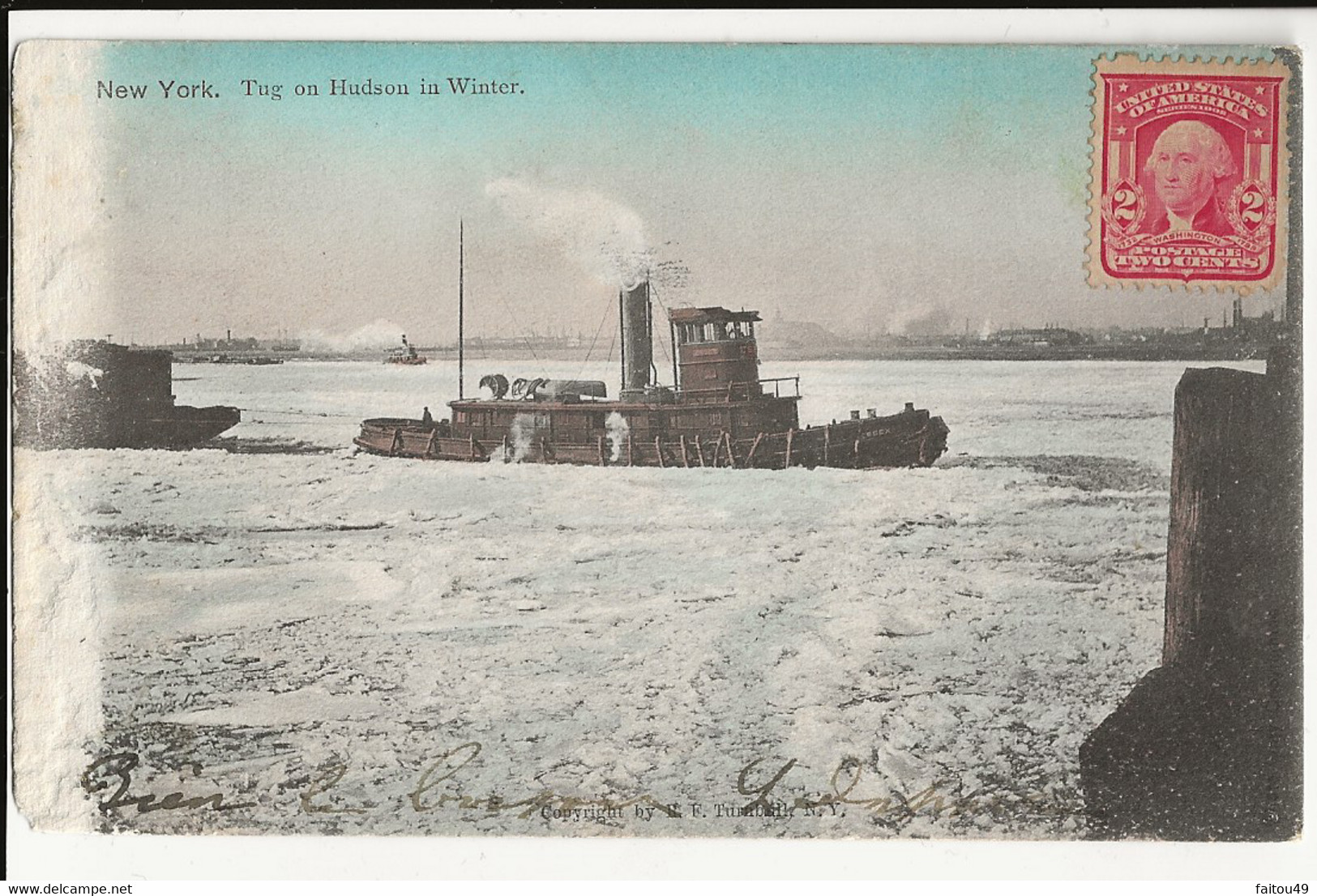 New York  Tug On  Hudson In Winter  (att Cote Gauche ) 100 - Transportes