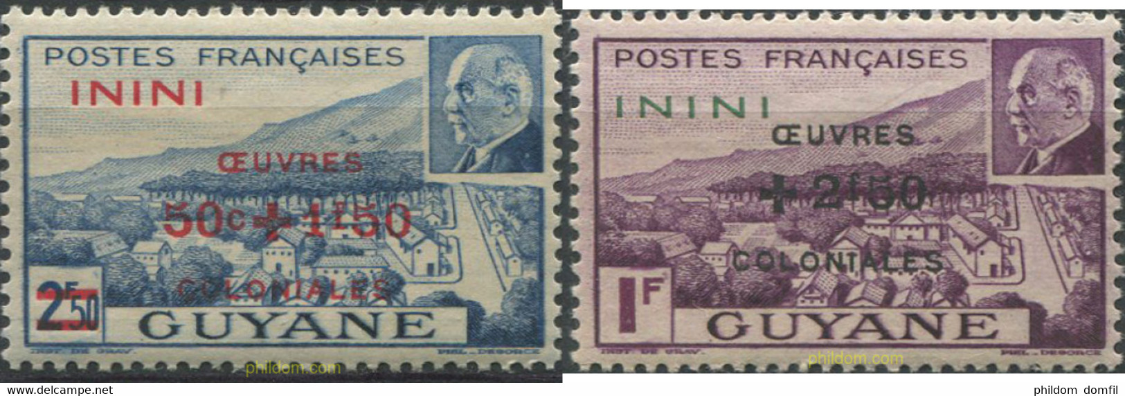 690345 HINGED ININI 1944 SOBRECARGA, OBRAS COLONIALES, ININI - Used Stamps