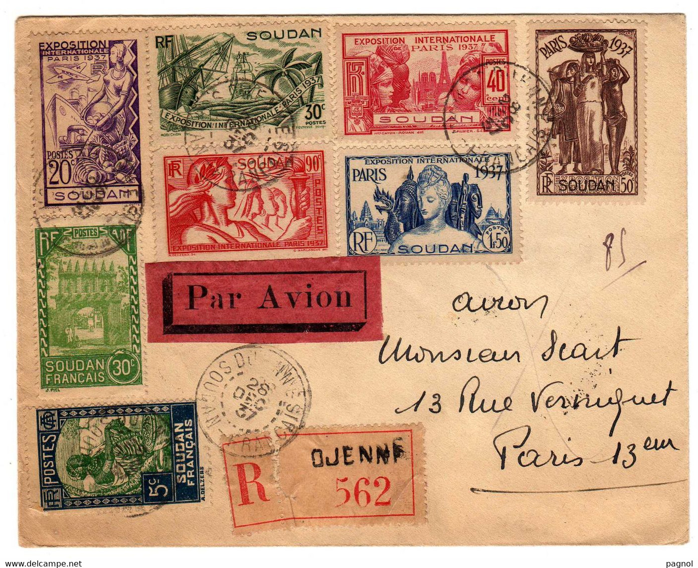 Soudan : Exposition Internationale Paris 1937 : Lettre Rec. Par Avion - Storia Postale