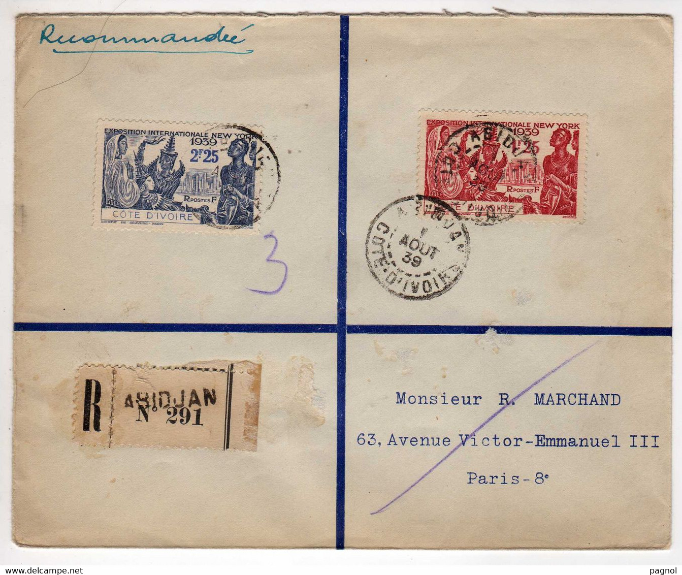 Côte D'Ivoire  : Lettre : Expos. Inter. New-York 1939 : Rec. Abidjan - Briefe U. Dokumente