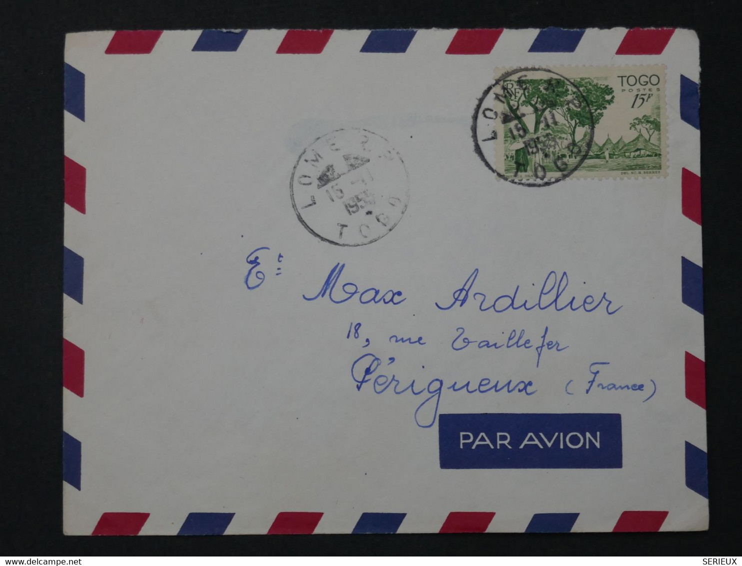 AA 19 TOGO  BELLE LETTRE  1955 PAR AVION   PETIT BUREAU  LOMé A PERIGUEUX FRANCE+ +AFFRANCH. INTERESSANT++ - Briefe U. Dokumente