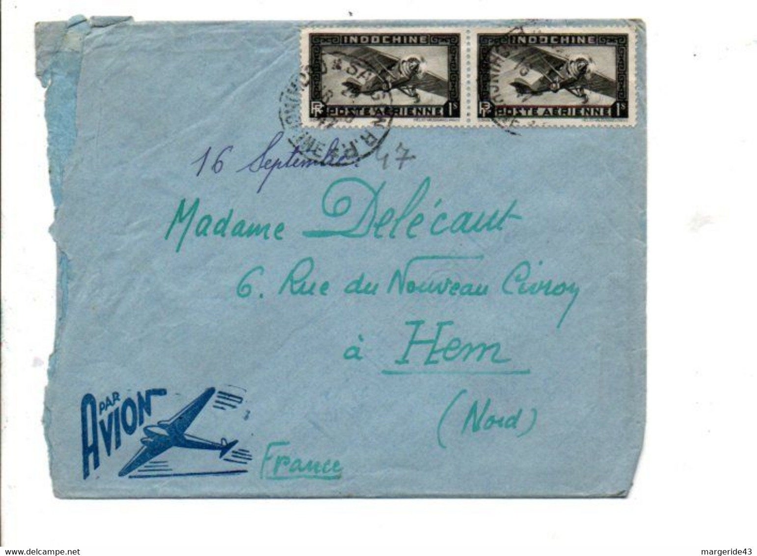 COCHINCHINE AFFRANCHISSEMENT COMPOSE SUR LETTRE DE SAÏGON POUR LA FRANCE 1947 - Lettres & Documents