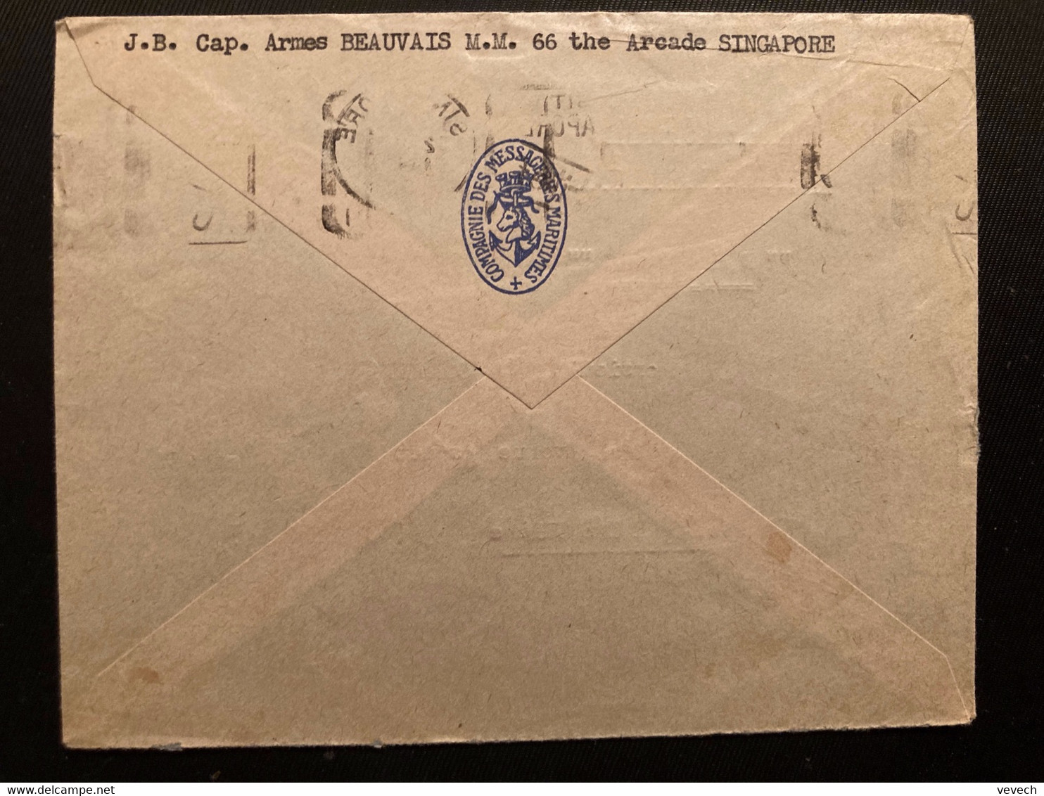 LETTRE COMPAGNIE DES MESSAGERIES MARITIMES Pour La FRANCE TP 50c + TP 10c OBL.MEC.23 OCT 1953 SINGAPORE - Fédération De Malaya