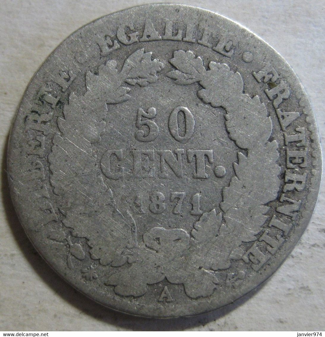 50 Centimes Cérès 1871 A Paris, En Argent - 1870-1871 Gouvernement De La Défense Nationale