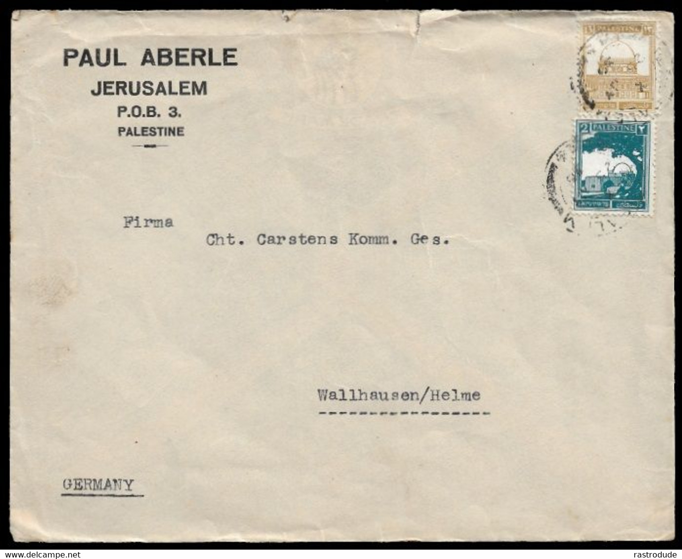 PALESTINE HOLY LAND - ADVERTISING COVER TO GERMANY 2m Yv.33, 13m Yv.72 PAUL ABERLE JERUSALEM - Palästina