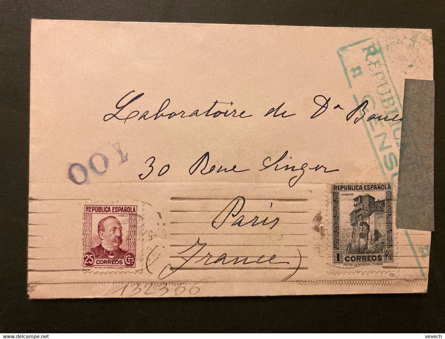 LETTRE Pour La FRANCE TP 1 P + 25c OBL.MEC.5 AGO 37 + REPUBLICA ESPANOLA CENSURA - Nationalists Censor Marks