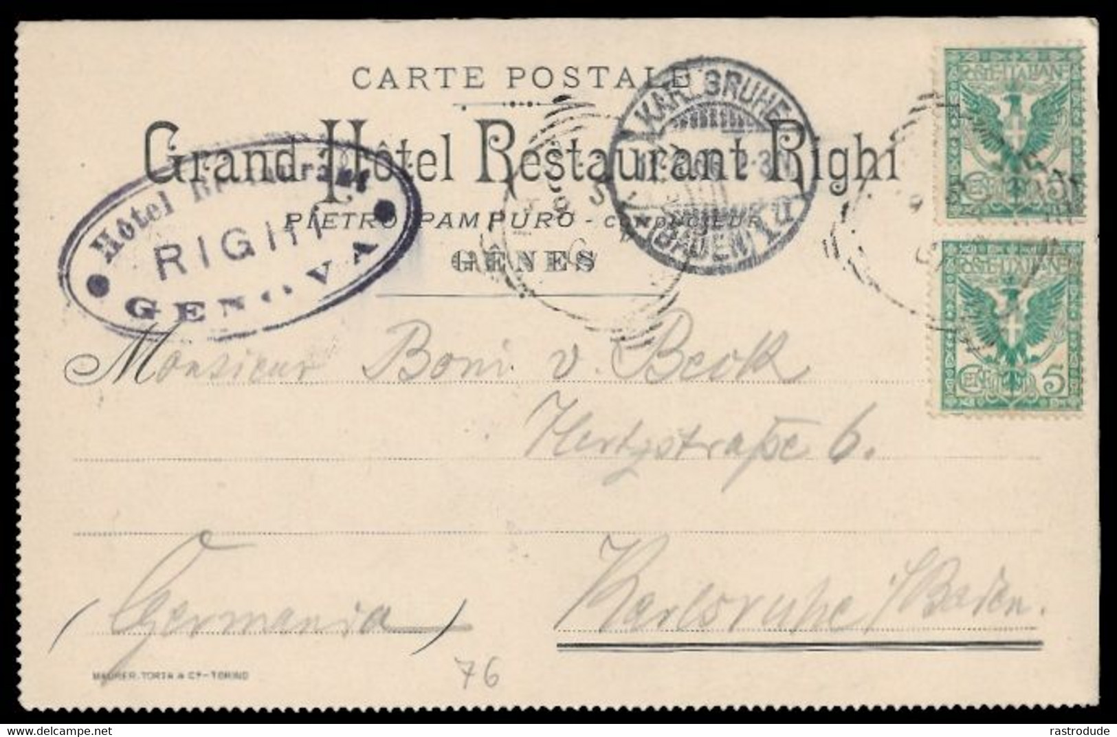 1906 ITALY PC VUE DE L'HOTEL RESTAURANT  - GRAND HOTEL RESTAURANT RIGHI To GERMANY - Genova