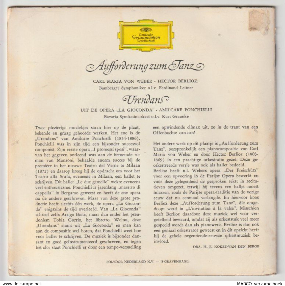 45T Single Deutsche Grammophon Gesellschaft Carl Maria Von Weber 1965 - Klassik