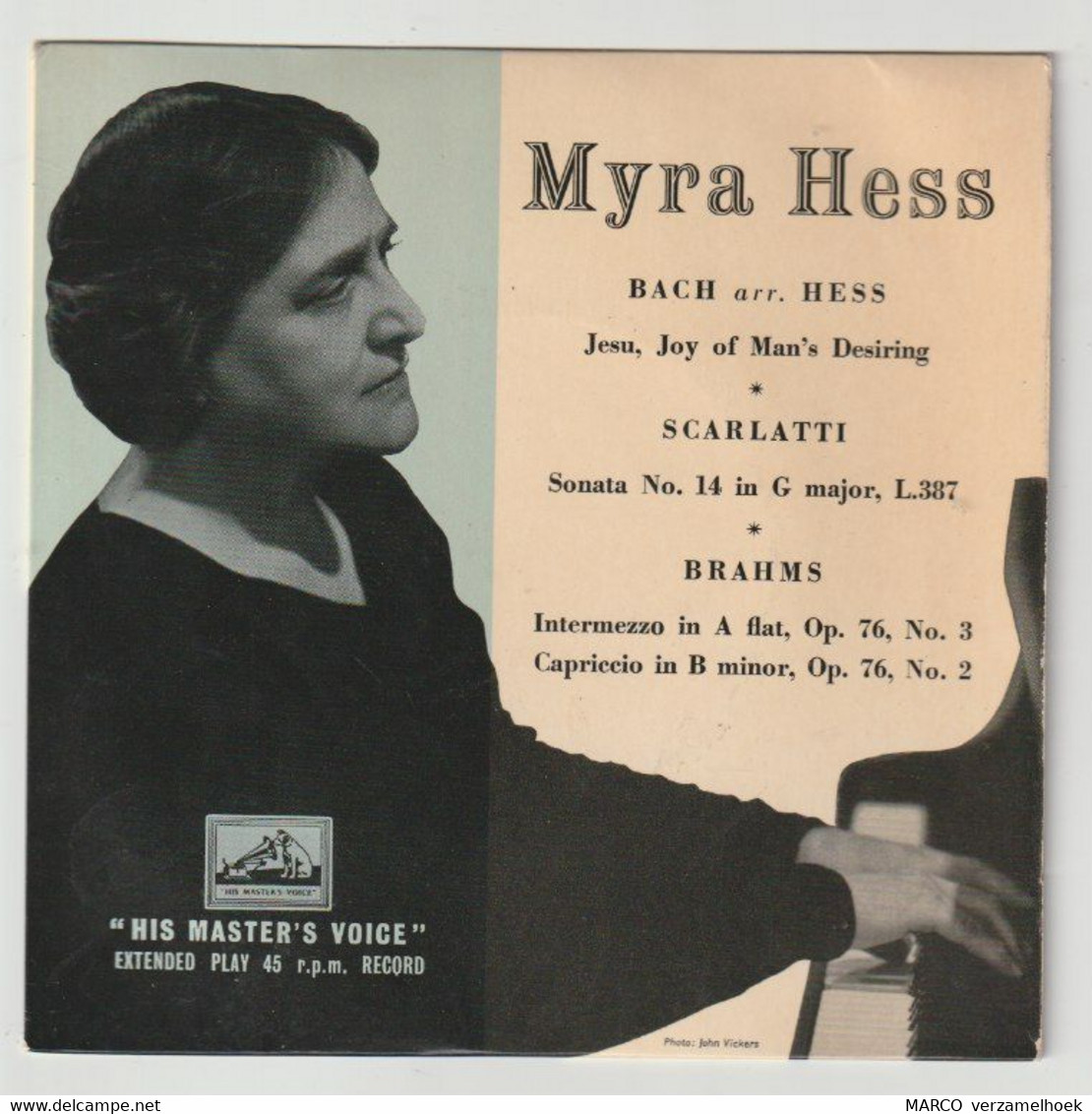 45T Single Piano Recital By Myra Hess His Master's Voice Jaren 60 - Klassik