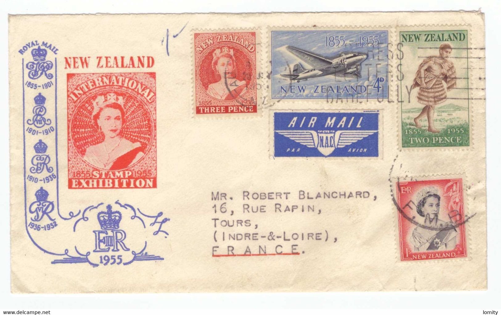 Nouvelle Zelande New Zealand Stamp Exhibition 1955 Courrier Lettre Pour Paris FDC Air Mail Cover - Covers & Documents