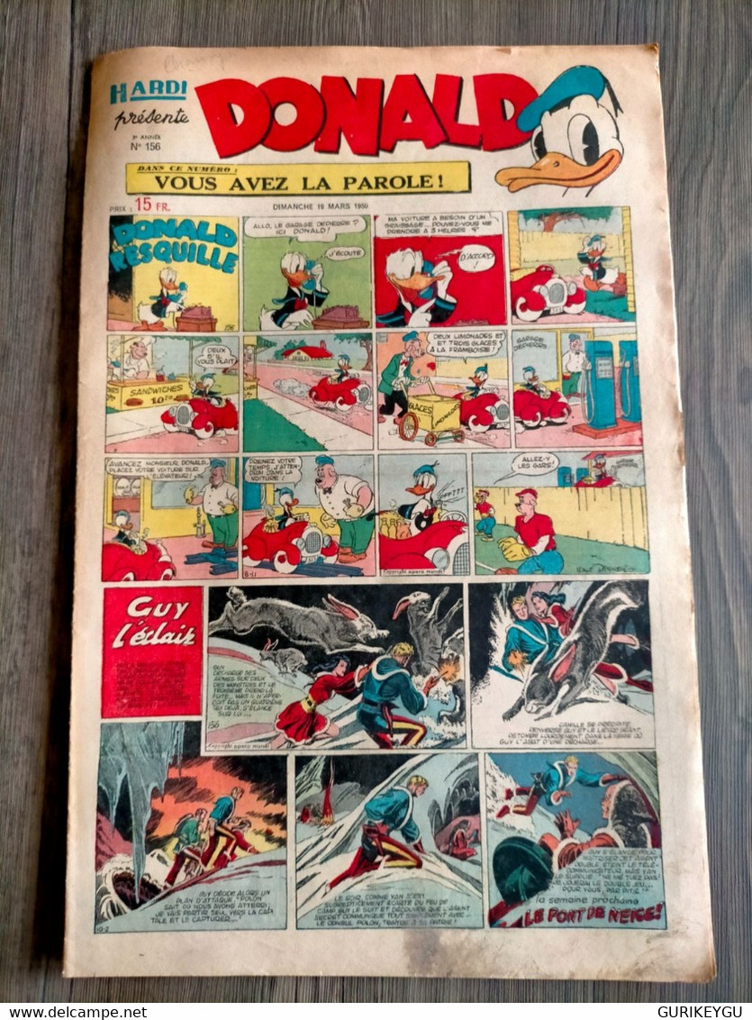 HARDI Présente DONALD N° 156 GUY L'ECLAIR Pim Pam Poum TARZAN MANDRAKE Luc Bradefer Le Pere LACLOCHE 19/03/1950 BE - Donald Duck