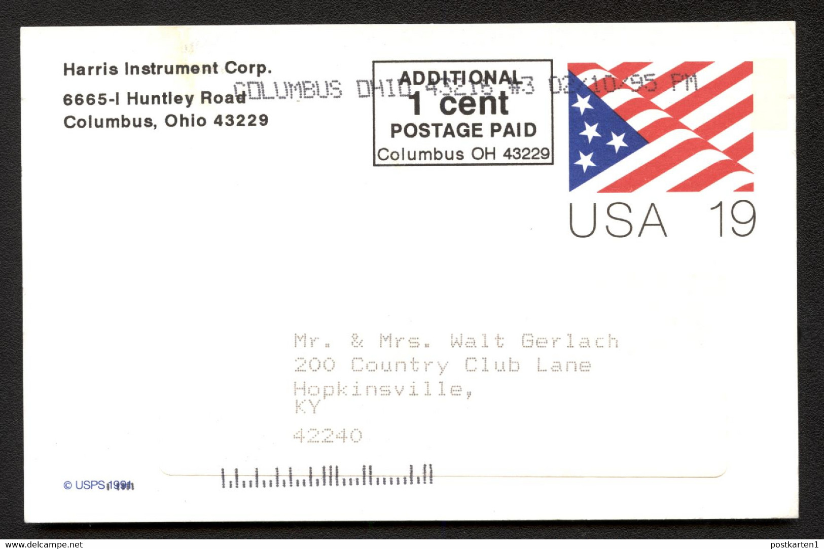 UX153 Postal Card REVALUED Columbus OH To Hopkinsville KY 1995 - 1981-00