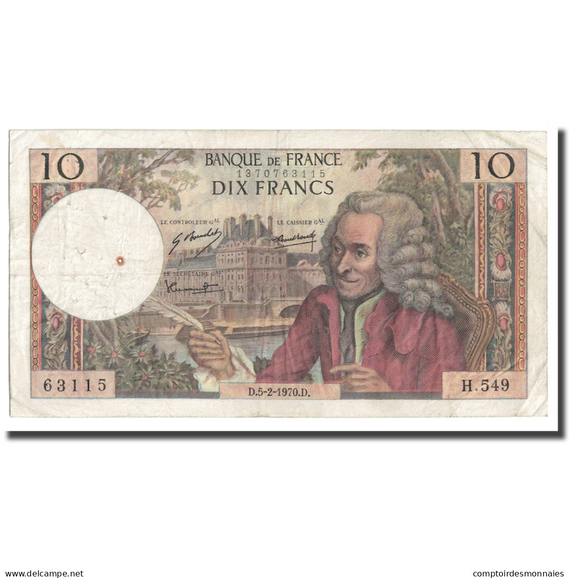 France, 10 Francs, Voltaire, 1970, 1970-02-05, TTB, Fayette:62.42, KM:147c - 10 F 1963-1973 ''Voltaire''