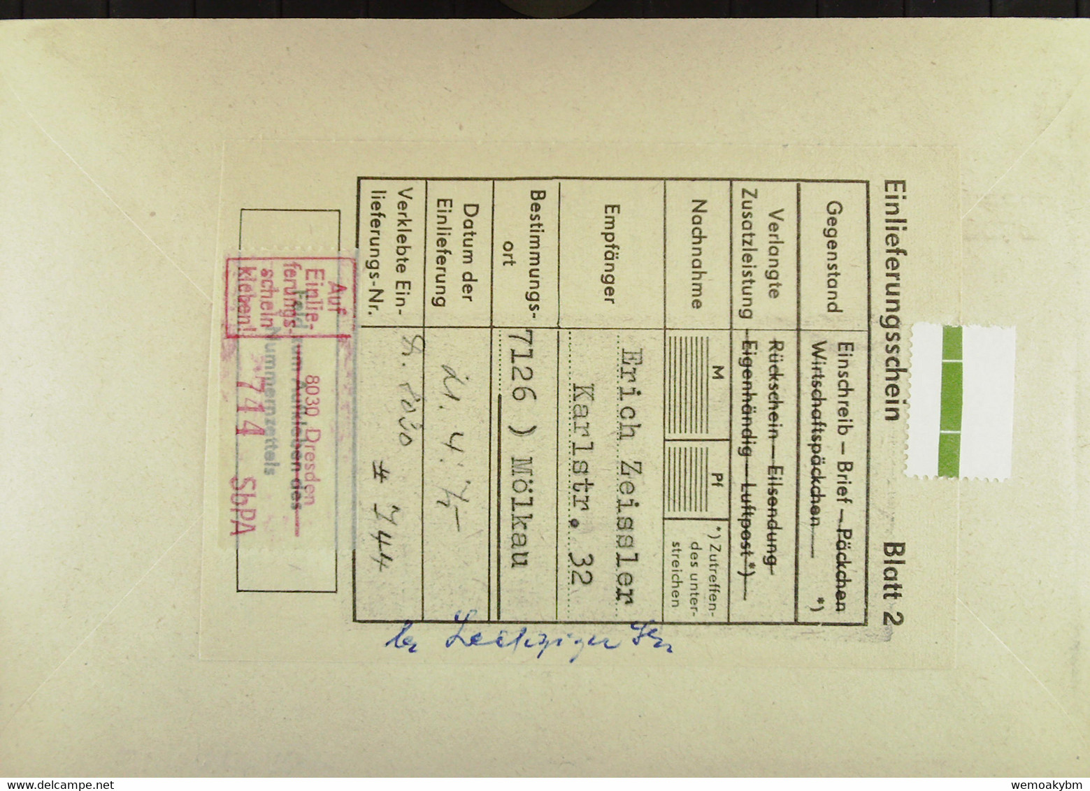 DDR: R-Fern-Brf Mit Selbstbed.-R-Zettel 50 Pf 8030 Dresden (744)-mit Einliefgschein 21.4.70 Mit 15 Pf V. DTSF U Olympia - Labels For Registered Mail