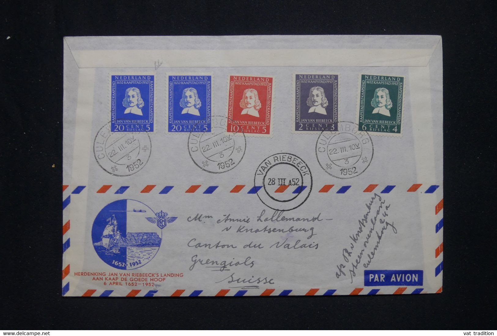 AFRIQUE DU SUD - Enveloppe Par Avion Pour Les Pays Bas Et Redirigé Vers La Suisse En 1952 - L 135480 - Nouvelle République (1886-1887)