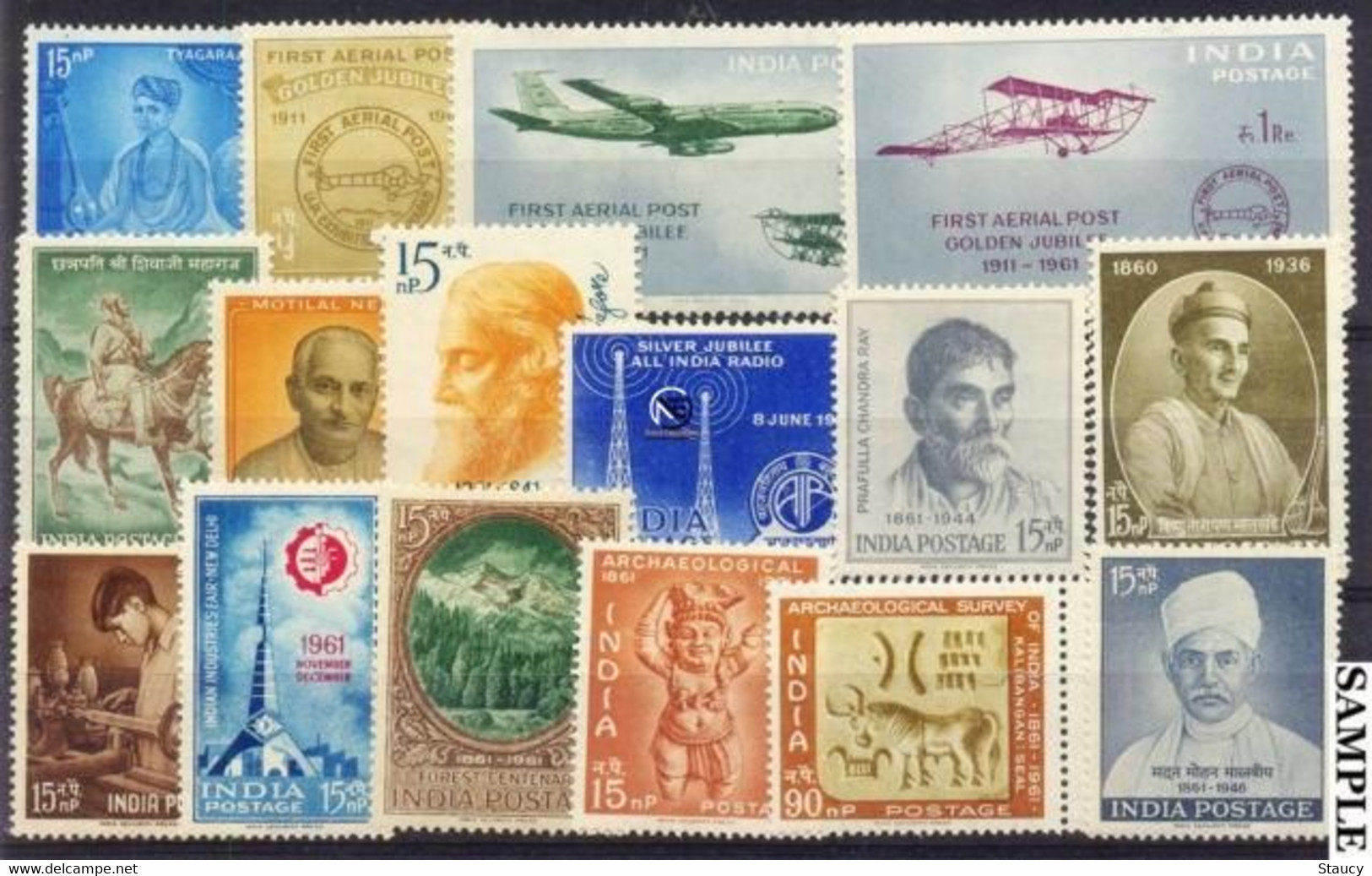 India 1961 Complete Year Pack / Set / Collection Total 16 Stamps (No Missing) MNH As Per Scan - Full Years