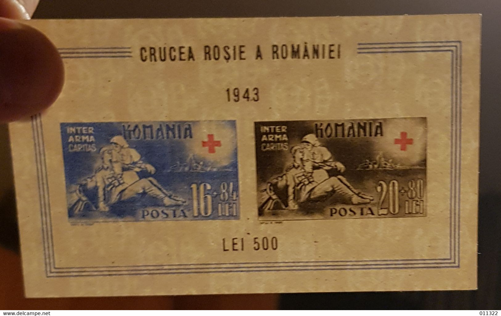 ROMÂNIA RED CROSS 1943 BLOCK  IMPERFORED FILIGRAN  LYING DOWN AND VAL 20+80 LEI BLACK MOVED ERROR RRR NO GUM - Plaatfouten En Curiosa