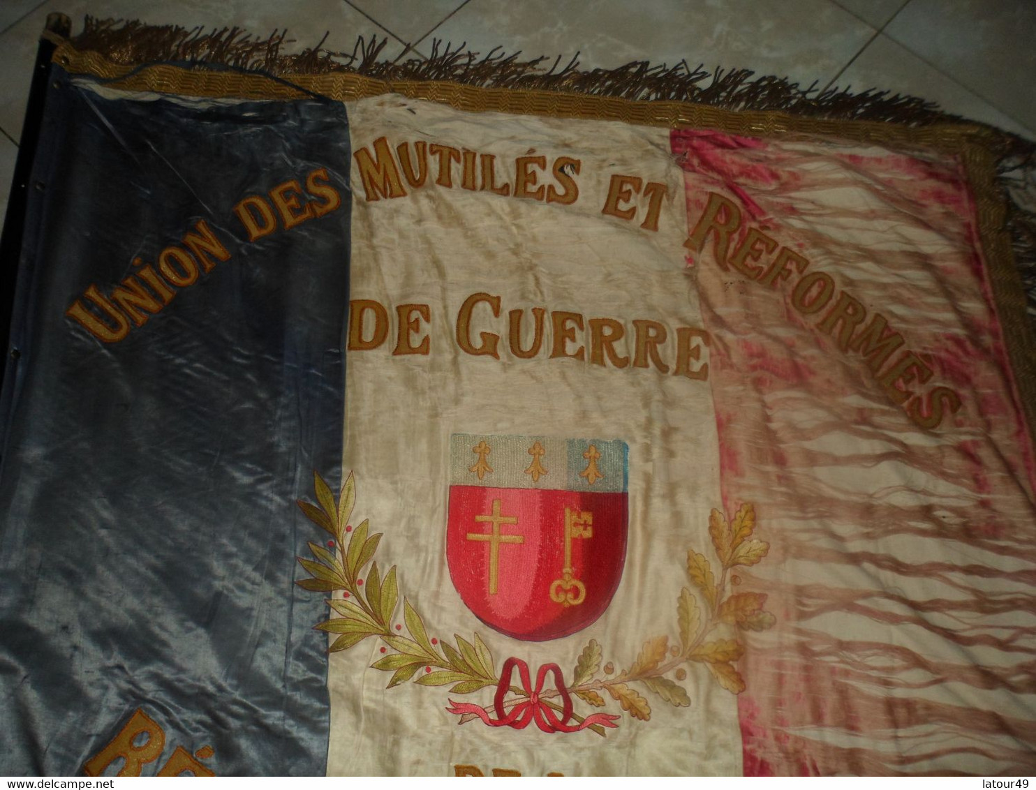 WW1rare Drapeau Union Des Mutiles De Guerre De La Region De Narbonne Offet Par Les Dames Et Enfants Des Ecoles1.20X105 X - Vlaggen