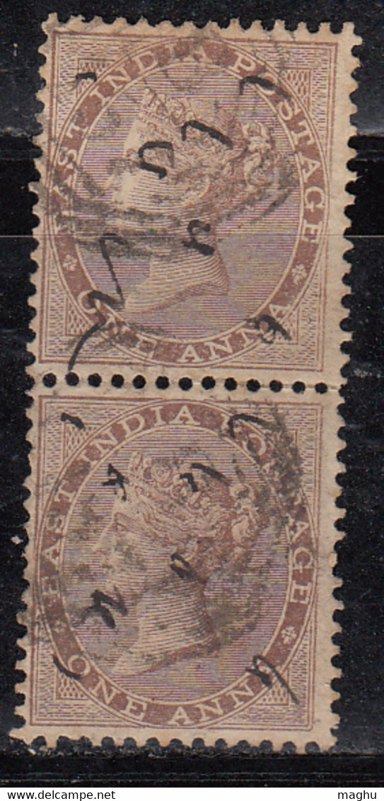 1a Pair, Strike Of JC 7 / Martin 7 On SG58  British East India, QV One Anna, Used, Elephant Watermark 1865 - 1854 Britische Indien-Kompanie