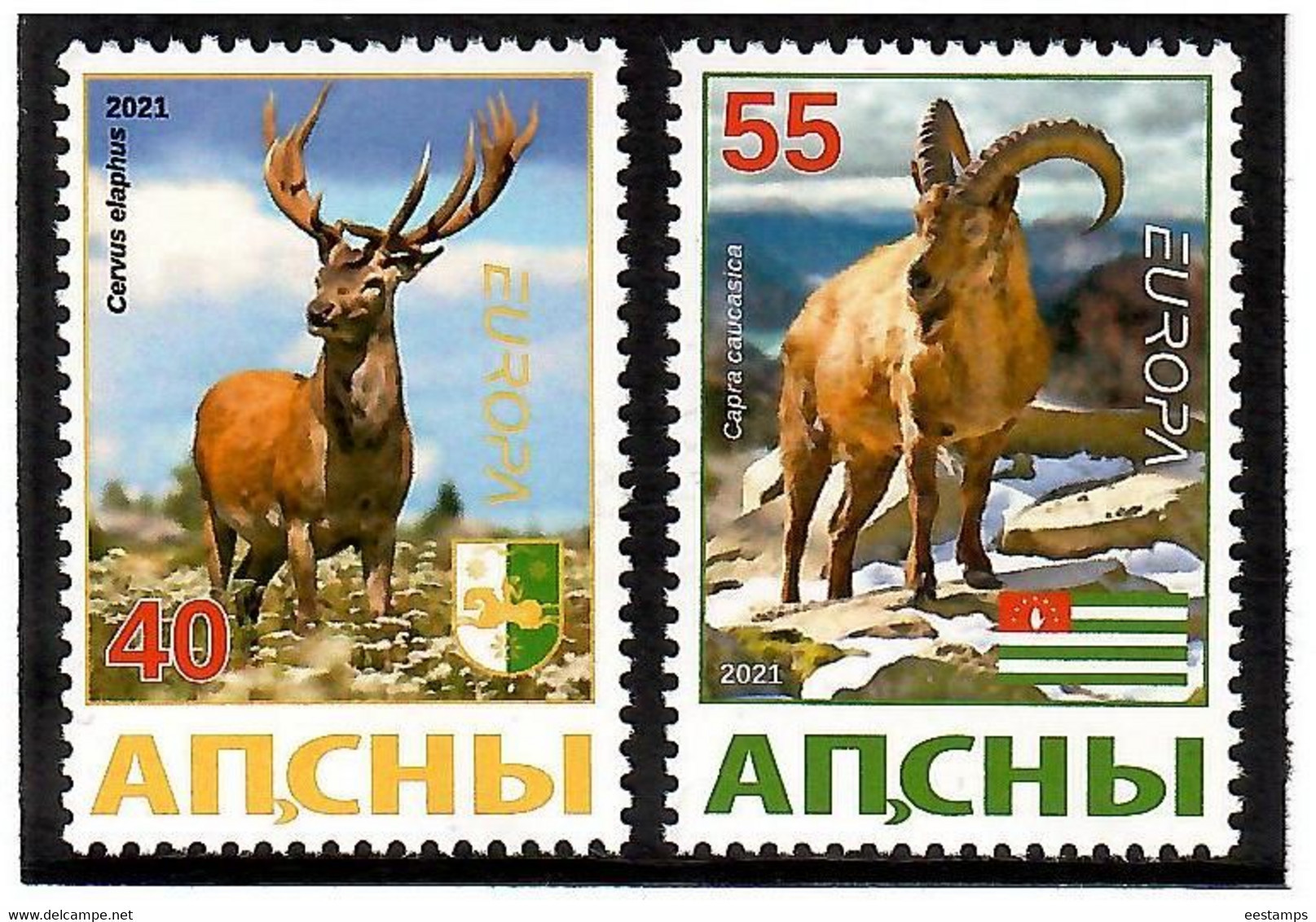 Abkhazia 2021 . EUROPA  CEPT. Endangered National Wildlife (Deers, Mountain Goats). 2v:40,55 - 2021