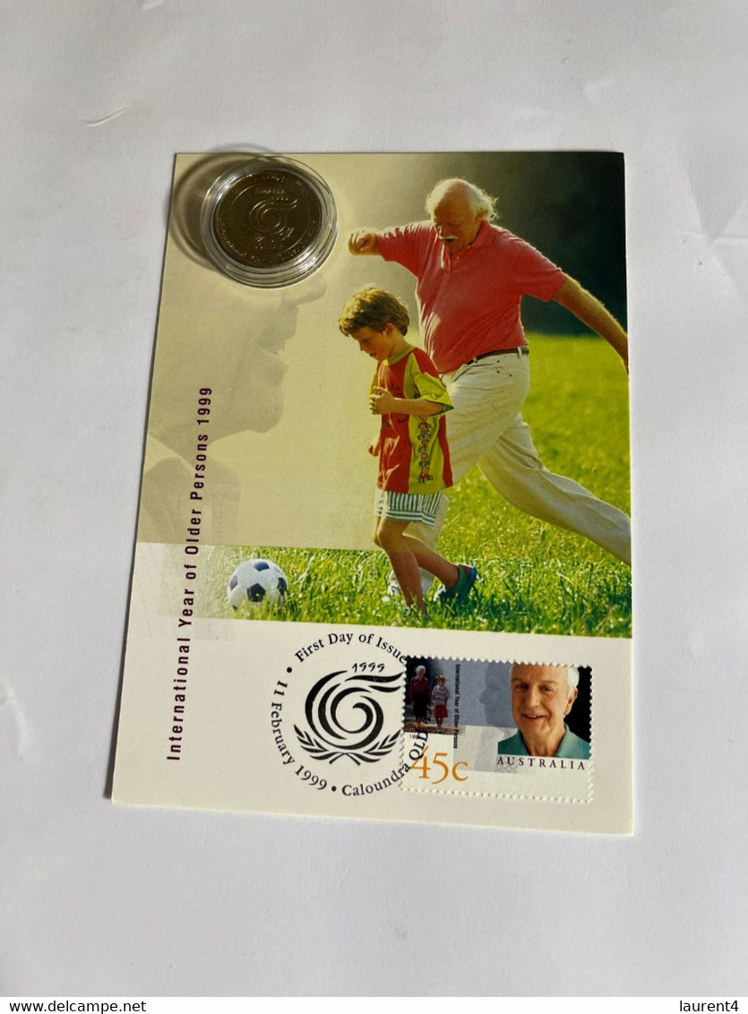 (4 M 14) Australia - Year Of Older Person 1999 Maxicard With 1999 Older Person Matching $ 1.00 Coin - Dollar